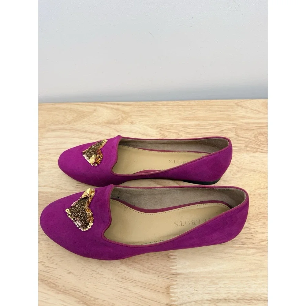 Talbots Pink Suede Flats 8M Gold Sequin Heart Loafers Leather #23 - Picture 8 of 11